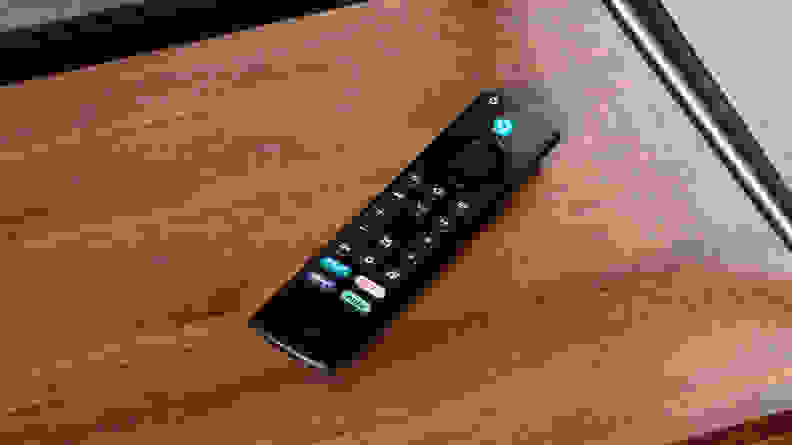 A closeup of the Amazon Fire TV Omni's remote.