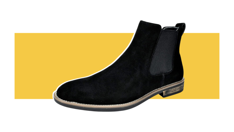 A classic black suede dress Chelsea boot.