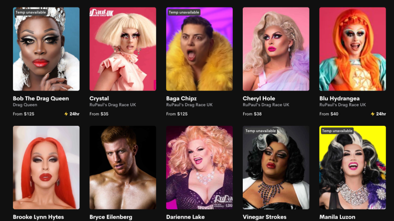 Glamour shots of Drag Race queens available to book on Cameo