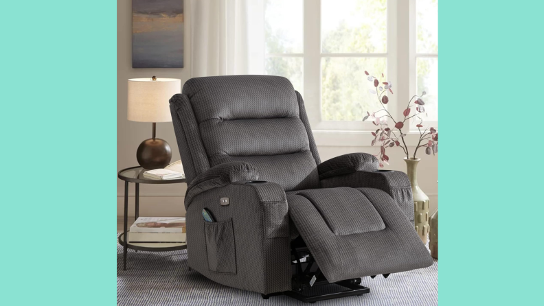 A dark gray Baijiawei velvet recliner placed in a living space