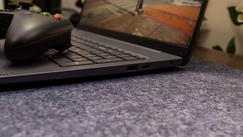 A side view of a Lenovo Ideapad Gaming Chromebook showing its ports.