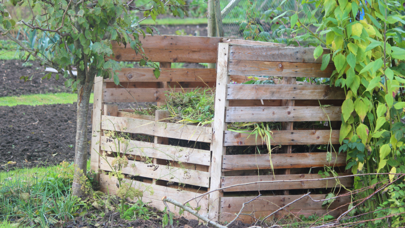 One wood pallet project is a compost bin