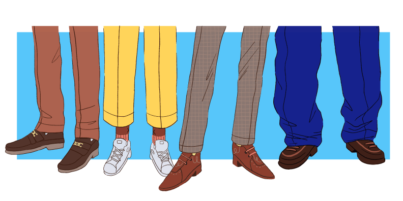 An illustration showing off the different lengths of a pants break.