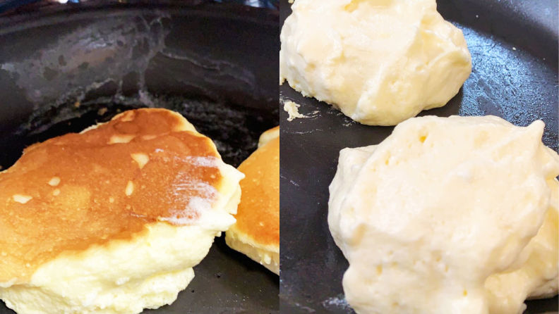 Let the pancakes slowly cook until both sides are golden brown.