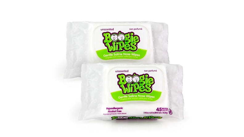 An image of two packs of Boogie Wipes on a white background.