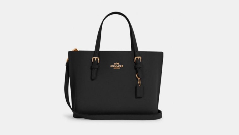 Black, leather tote bag