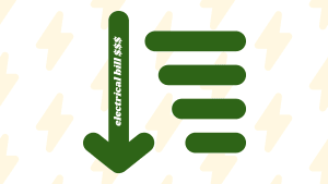 A green arrow points down on a background of lightning bolts