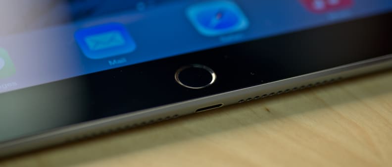 A photograph of the Apple iPad Air 2's home button.
