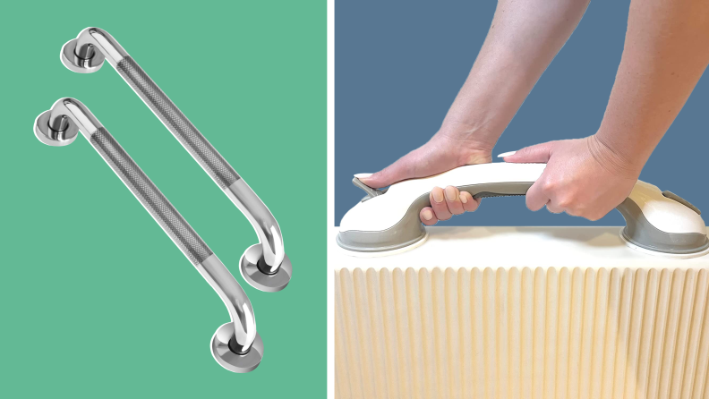 A side by side image of the Safe-er-Grip and Zuext grab bars pictured together