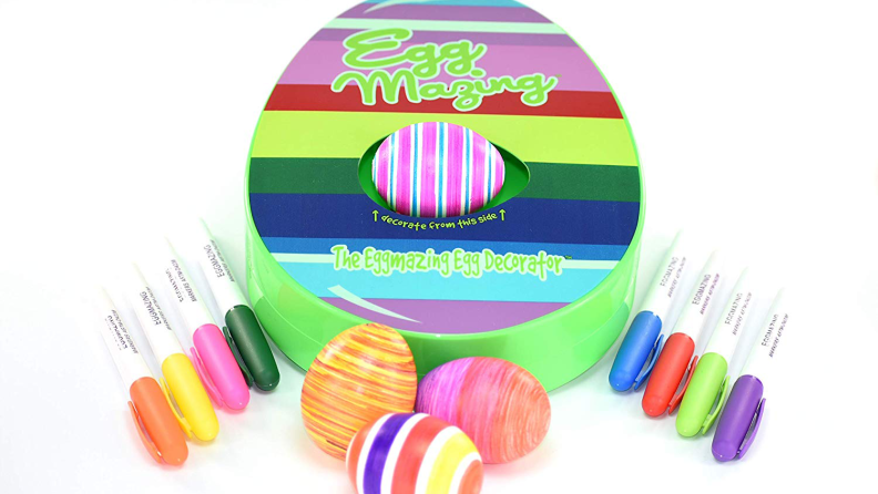 The EggMazing egg decorator holds eggs still so kids can decorate more easily.