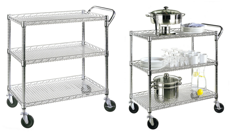 A steel cart can be a helpful storage piece