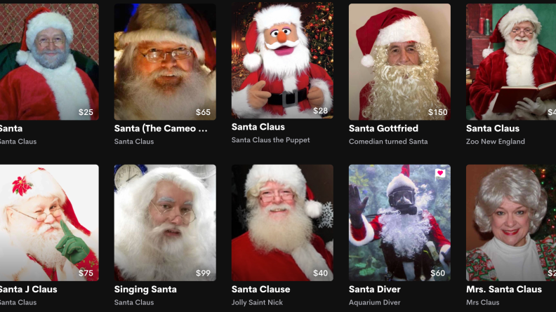 A selection of photos of the different Santas available on Cameo.