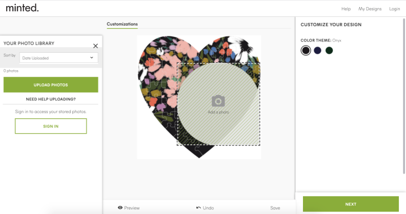 Screenshot of how to upload photo on Minted