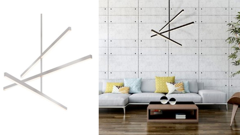 Side-by-side images of the Vega LED chandelier.