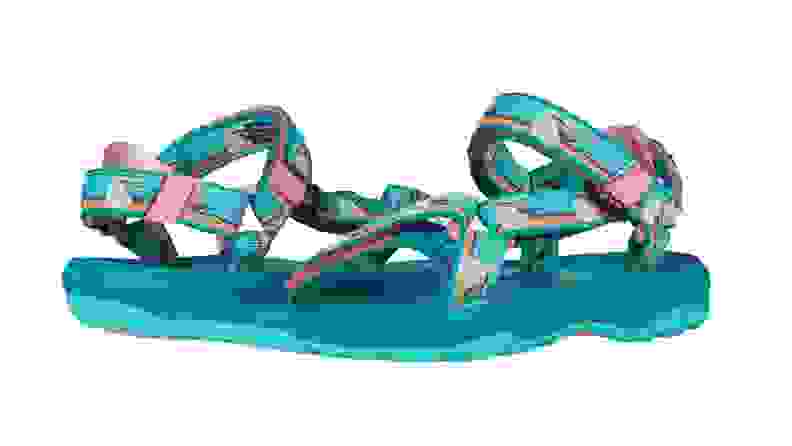 Turquoise, unicorn-covered Tevas