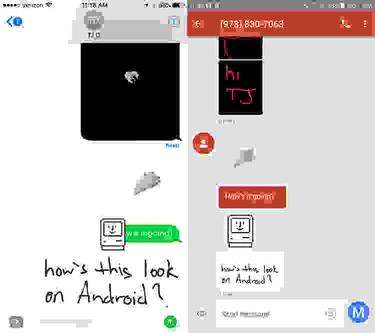 iMessage stickers and handwritten notes on Android