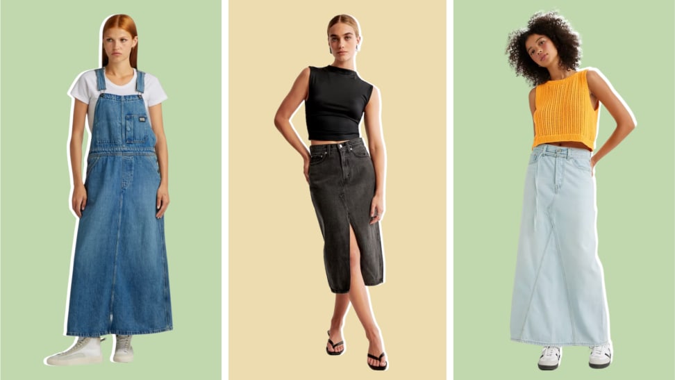 Denim maxi skirt trend: Shop Good American, Moschino, Madewell