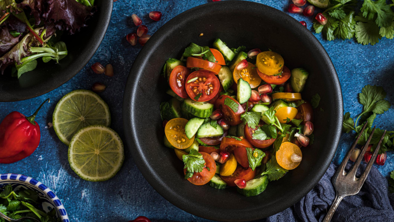 Salad bowl with herbs