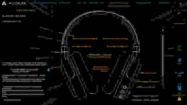 A diagram from the Audeze HQ app identifies the various parts of a gaming headset: foam headband, mute switch, detachable microphone, volume controls, and so on.