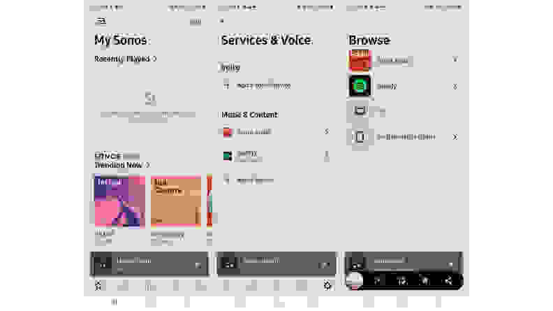 Screenshots of the Sonos app from an Android device