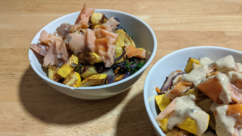 Hungryroot: Two bowls of salmon, grains, and veggies