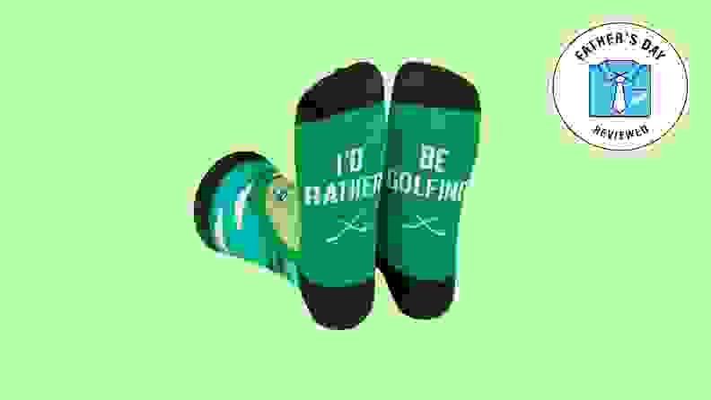 green socks with golf phrase