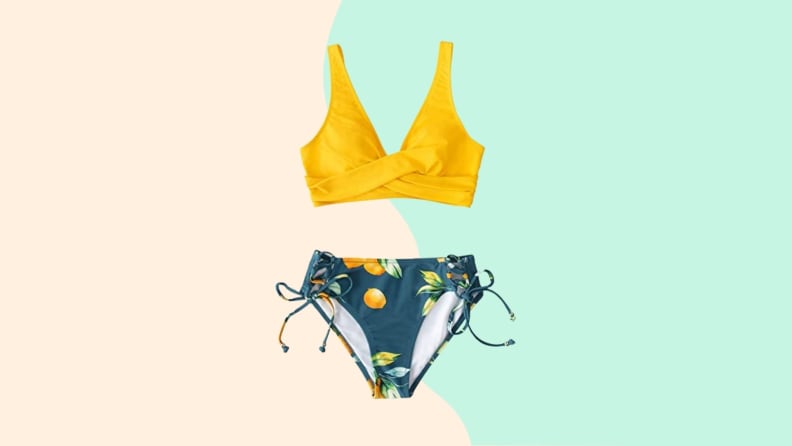 Floerns Women's Drawstring Side V Neck Cami Bikini Top Swimwear
