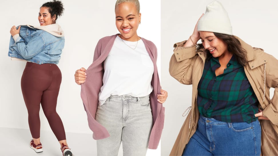 Three models wear casual clothes from Old Navy.
