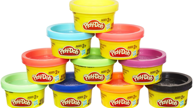 A stack of Play-Doh in different colors