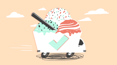 An illustration of an ice cream truck against a pale yellow background.