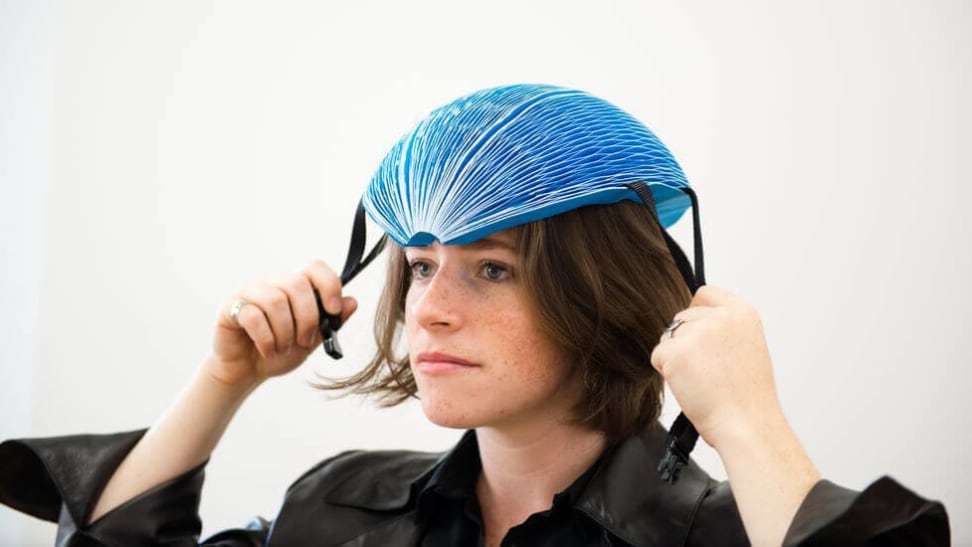 This bike helmet is made out of recycled paper.