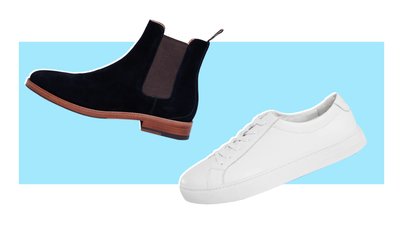 Product shots of a Chelsea Boot and a pair of sneakers.