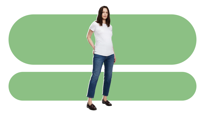 Product shot of the Gap Maternity True Waistband Full Panel Cheeky Straight Jeans.