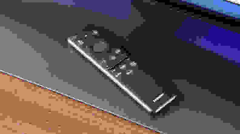 Close-up of the Samsung TV's remote.