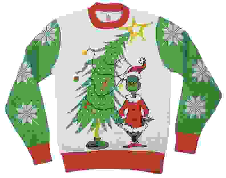 sweater with Grinch and Christmas tree
