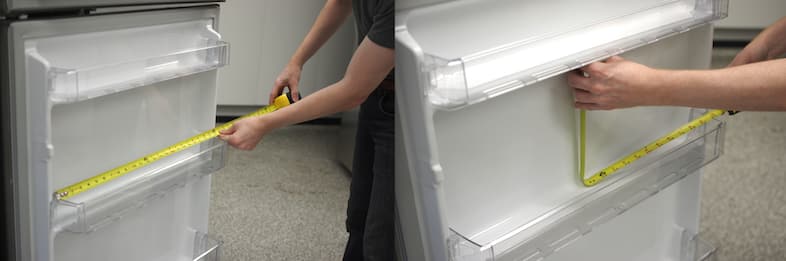 We measure the capacity of the refrigerator manually with a tape measurer.