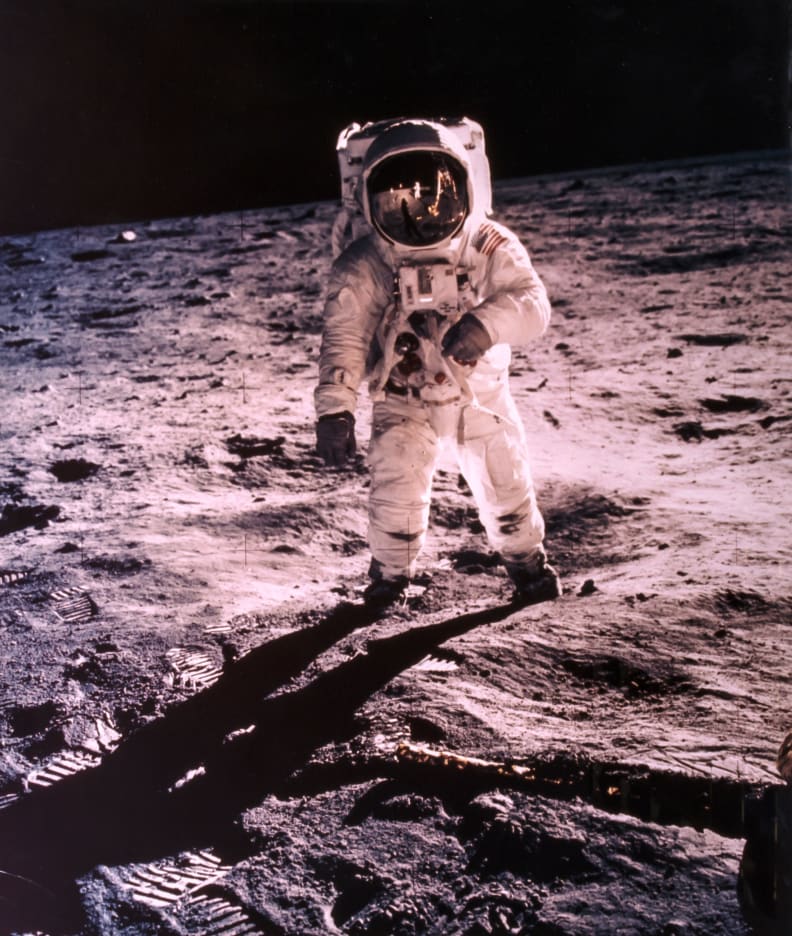 Portrait of Buzz Aldrin on the moon by Neil Armstrong.