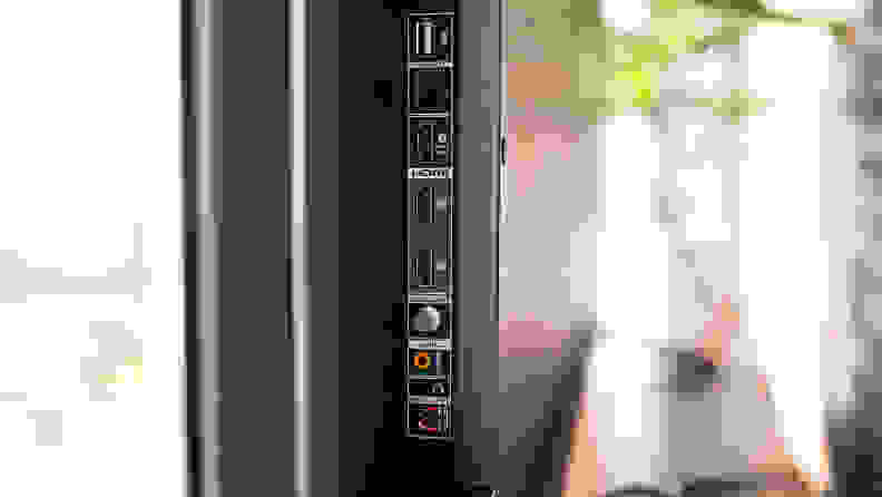 A close-up of the various inputs on the back of the TCL 5-Series with Google TV
