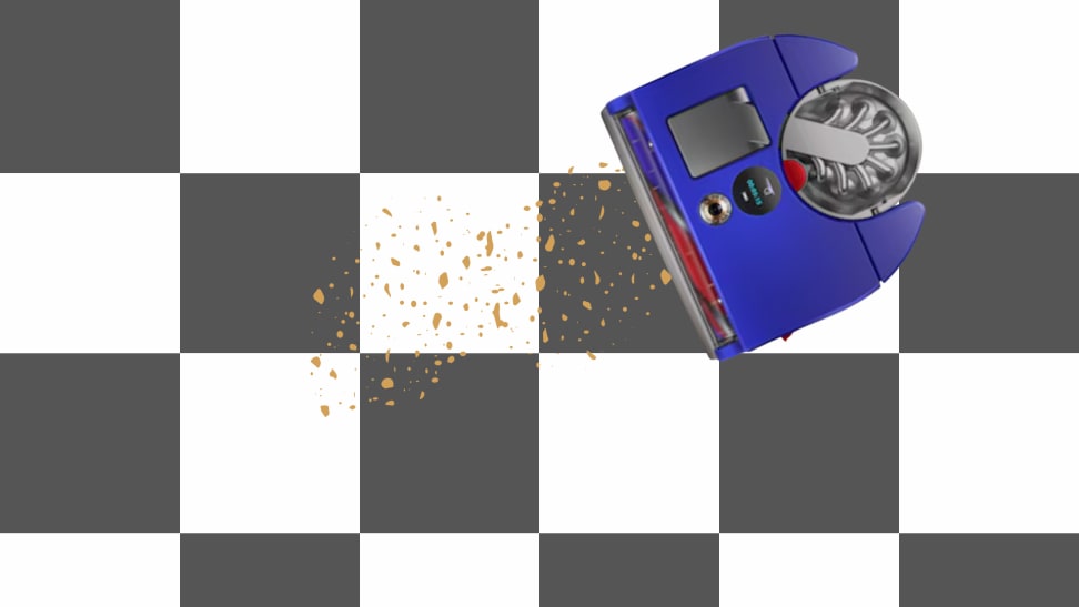 The Dyson Vis Nav sucks up graphic crumbs on a graphic checkerboard floor
