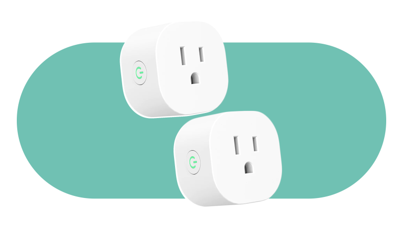 The Meross Matter Smart Wi-Fi Plug Mini on a teal background.