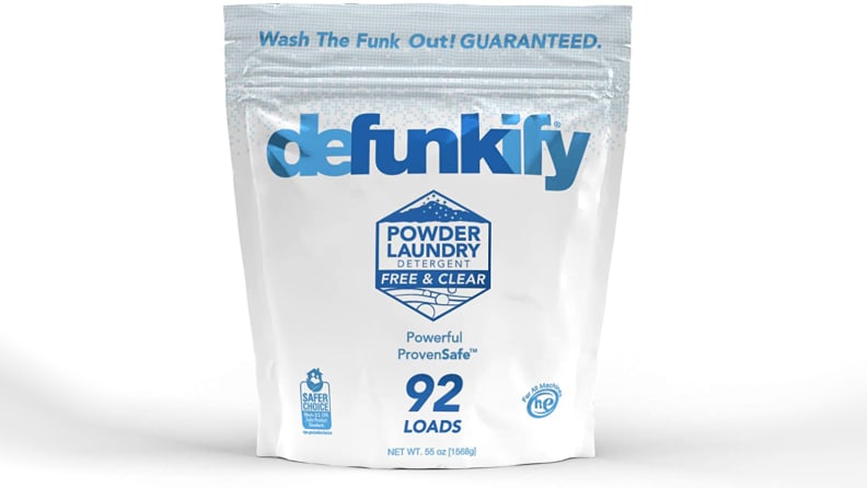 A package of Defunkify laundry detergent on a white background.