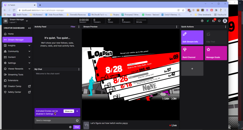 Screenshot of stream on Twitch