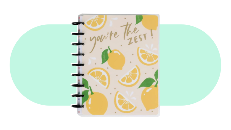 Spiral-bound journal with lemons printed on the cover.