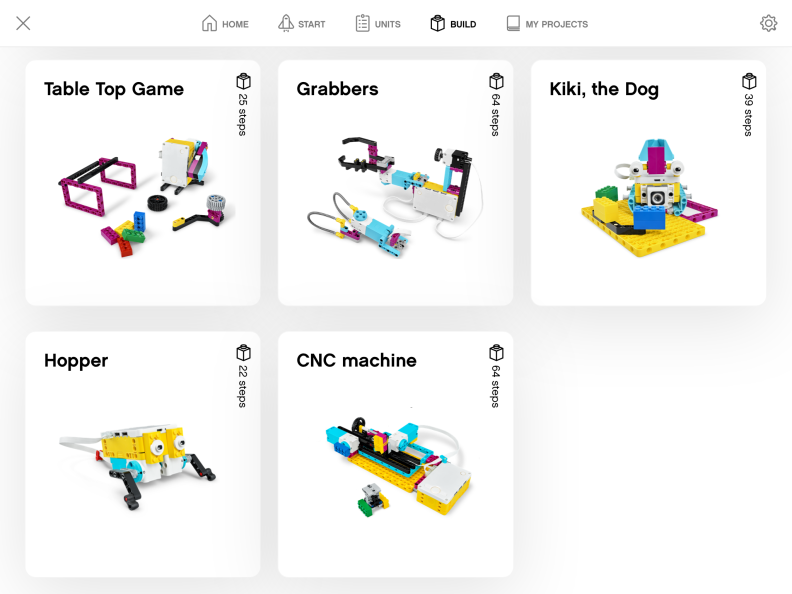 Building instructions for the different LEGO robots can be found in the "Build" section of the LEGO SPIKE app.