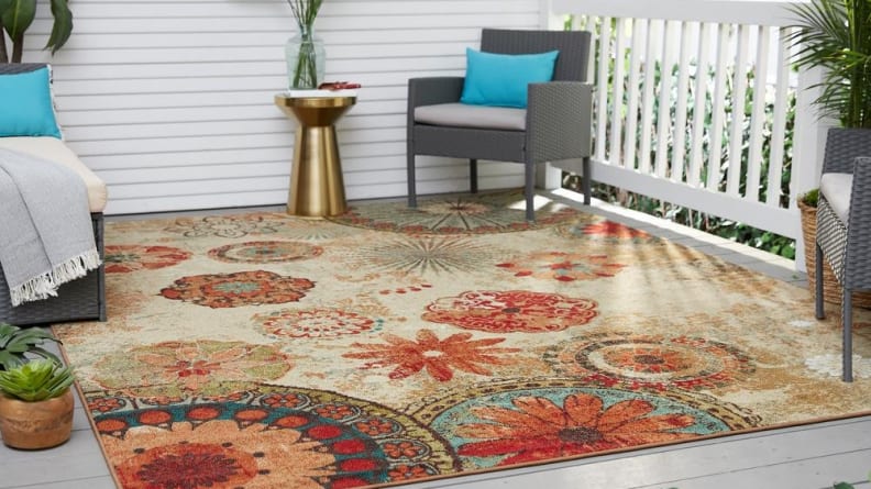 This rug's asymmetrical pattern has a boho vibe.