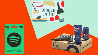 spotify gift cards doordash gift card and shaving items on a colorful background
