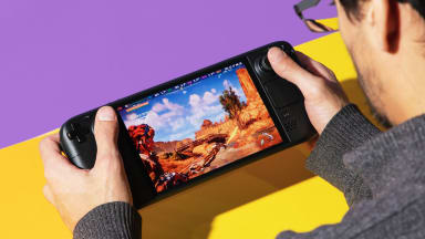 A steam deck running Horizon Zero Dawn