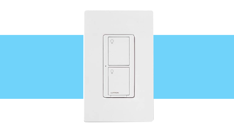 Our favorite smart light  switch on blue background