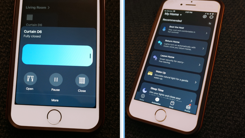 Two images of an iPhone displaying the SwitchBot app.