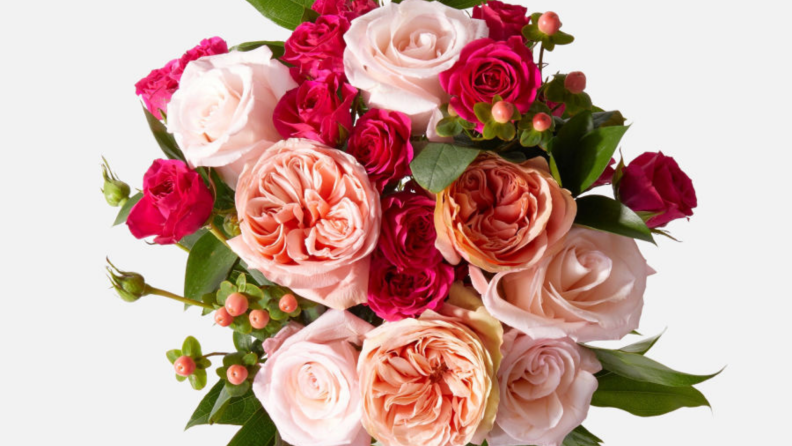 Bouquet of pink and red flowers.